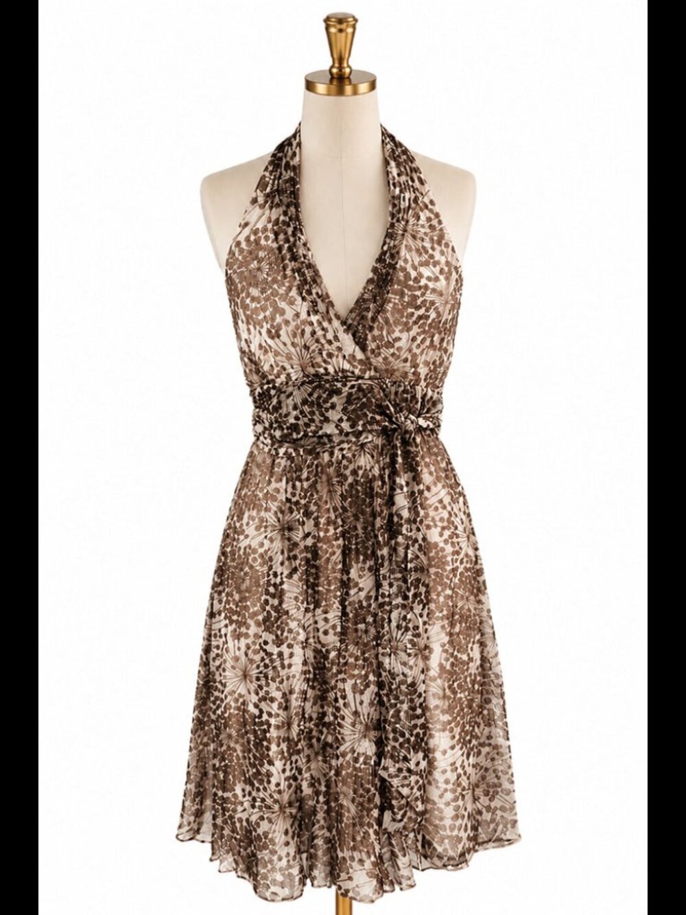 BCBG MaxAzria Silk Metallic Halter Dress Sheer Gold Threading Size 4